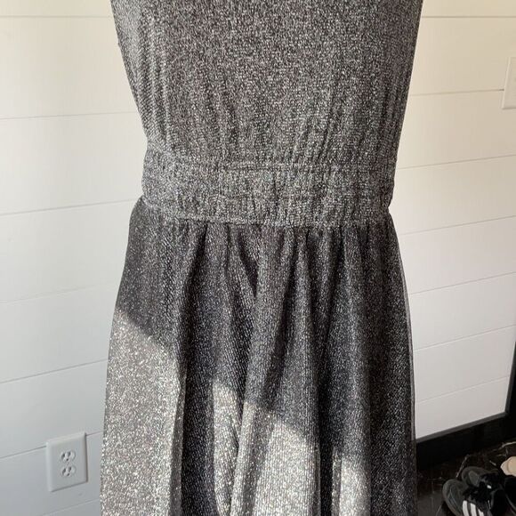 Danny and Nicole Sleeveless High-Low Fit Flare Dress Size 14W Color Black/Silver - Picture 3 of 12